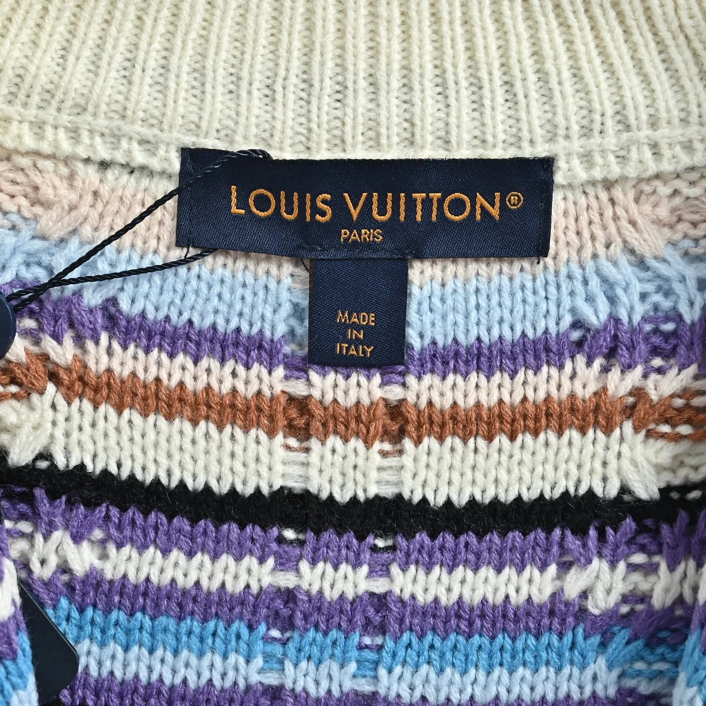 Louis Vuitton/Louis Vuitton Retro Color Striped Stand Collar Zip Knit Cardigan